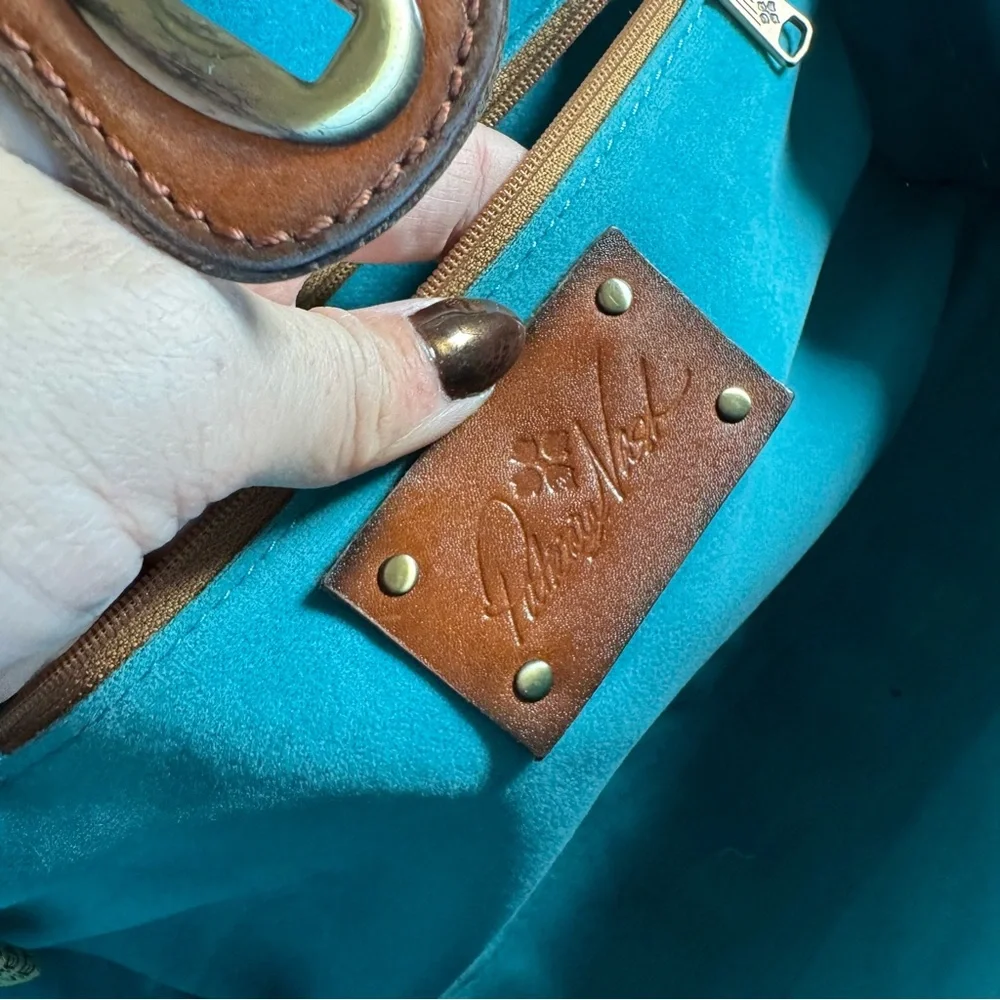 Patricia Nash Bonella Crossbody Wicker Blue Purse Bag Leather Strap